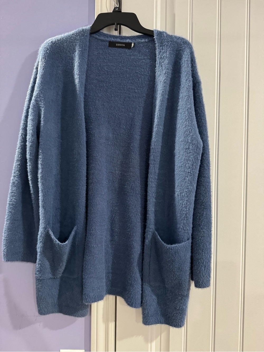 Zesica Dusty Blue Open-Front Women's Cardigan with Pockets